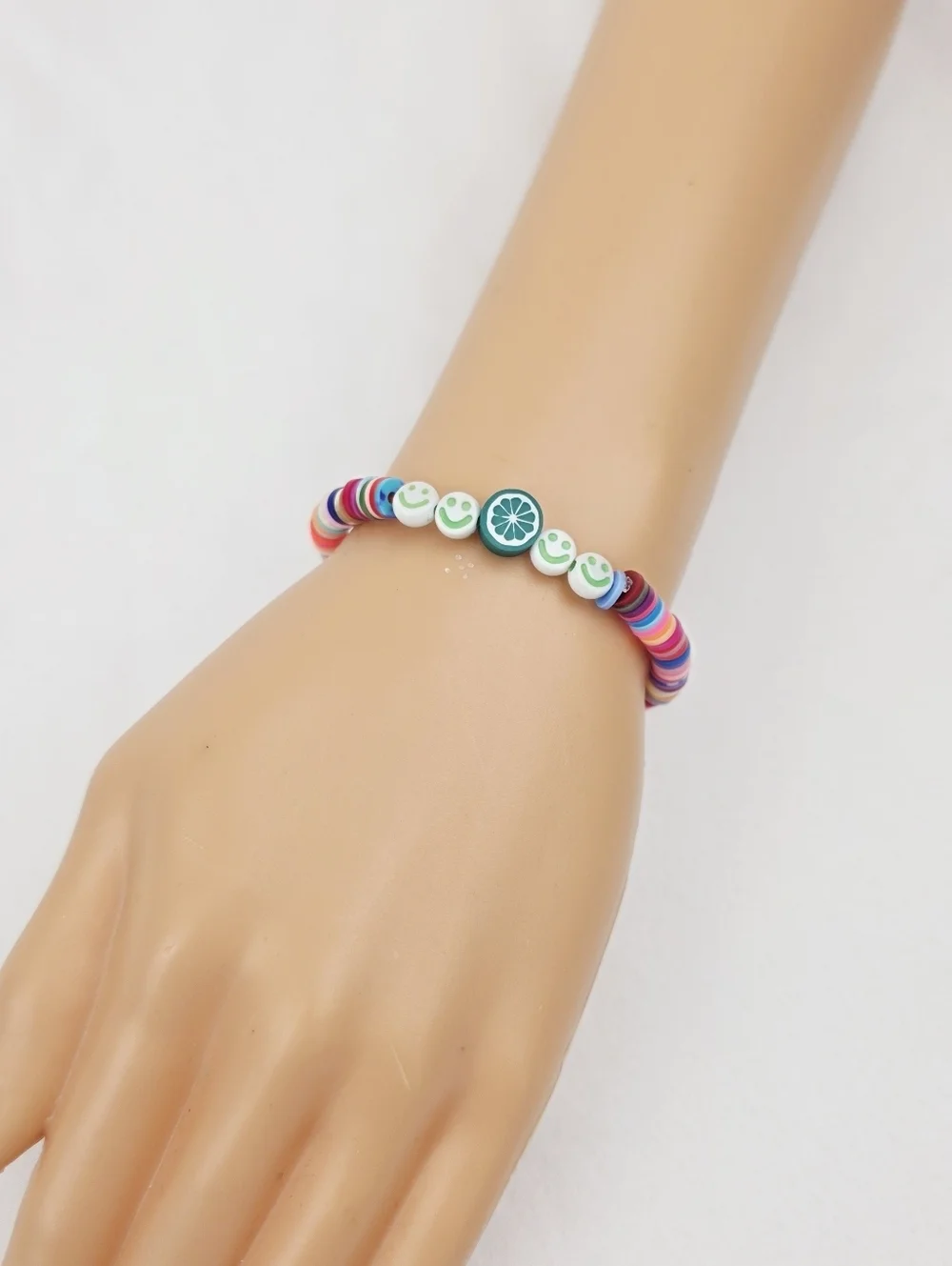 Handmade Clay Bead Multi Color Smiley Face Fruit Bracelet